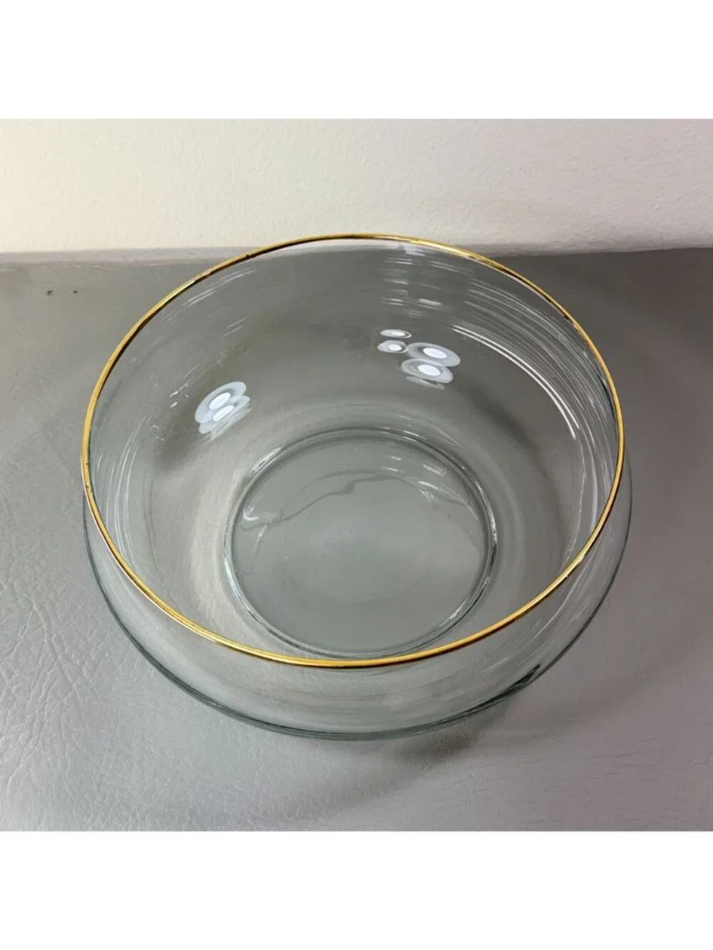 Mid Century Modern Gold Rim Glass Salad Bowl Centerpiece Decor